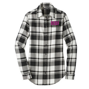 MDF Port Authority Ladies Plaid Flannel Tunic-Snow White/Black