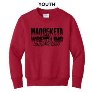 Maq Little Cards Wrestling Youth Fleece Crewneck Sweatshirt-Red