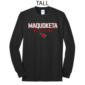 Maq Little Cards Wrestling Tall Cotton Long Sleeve Tee-Black
