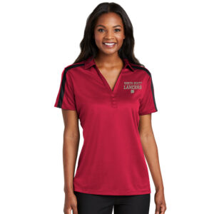 NS Orchestra Ladies Silk Touch Performance Colorblock Stripe Polo-Red/Black