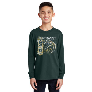 NW Basketball Youth Cotton Long Sleeve Tee-Dark Green