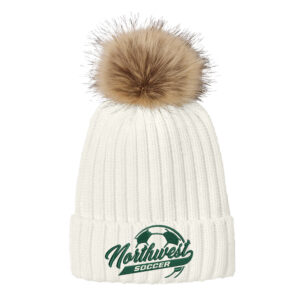 NW Girls Soccer Port Authority Faux Fur Pom Beanie-Marshmallow