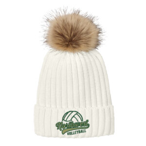 NW Volleyball Port Authority Faux Fur Pom Beanie-Marshmallow
