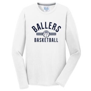 PV Ballers BB Men Long Sleeve Essential Blended Performance Tee-White