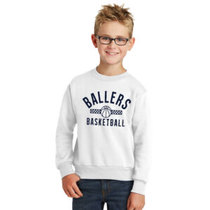 PV Ballers BB Youth Fleece Crewneck Sweatshirt-White