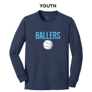 PV Ballers BB Youth Cotton Long Sleeve Tee-Navy
