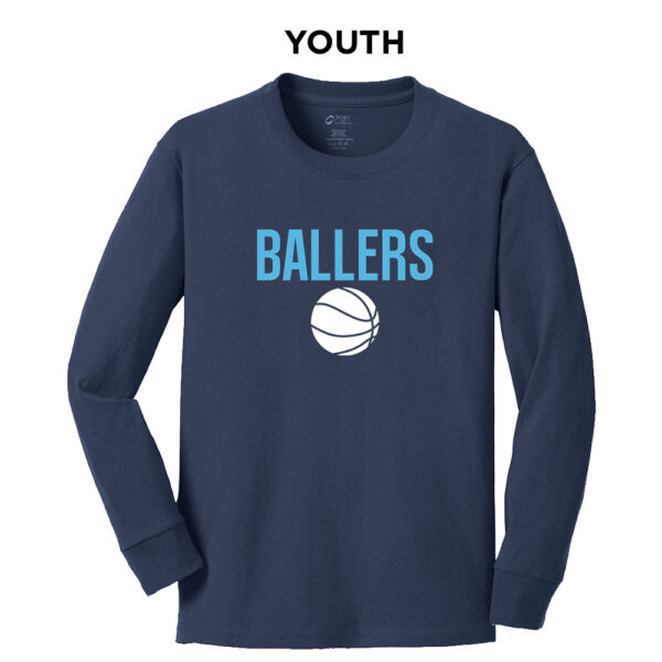 PV Ballers BB Youth Cotton Long Sleeve Tee-Navy