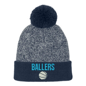 PV Ballers BB Sport-Tek Halftime Heather Pom Beanie-Navy/Silver