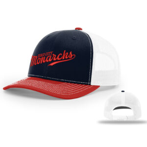 QC Monarchs BB Richardson Pro Mesh Adjustable Trucker Cap Tri Color-Navy/White/Red