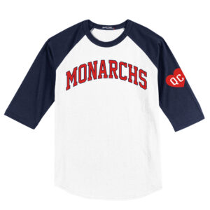 QC Monarchs BB Sport Tek Unisex Colorblock Raglan Jersey Tee-White/Navy
