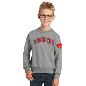 QC Monarchs BB Youth Fleece Crewneck Sweatshirt-Athletic Heather