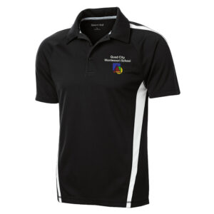QC Montessori School Sport Tek Men PosiCharge Micro Mesh Colorblock Polo-Black/White