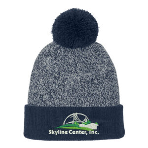 Skyline Sport-Tek Halftime Heather Pom Beanie-Navy/Silver