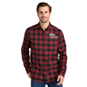 VIM Eddie Bauer men Long Sleeve Favorite Flannel Plaid Shirt-Red Highland Plaid