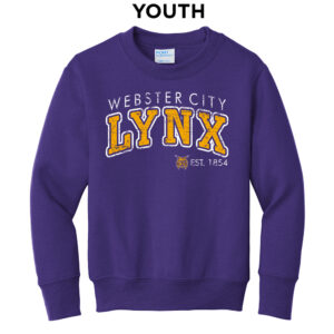 Webster City Lynx Youth Fleece Crewneck Sweatshirt-Purple