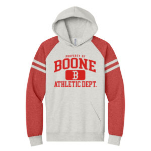 Boone BB Jerzees Unisex NuBlend Varsity Colorblock Hooded Sweatshirt-Oatmeal Heather/Fiery Red Heather