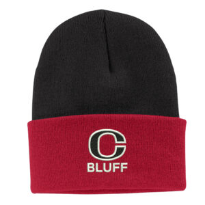 Bluff Elementary Port  Company Knit Cap with cuff-Black/Red