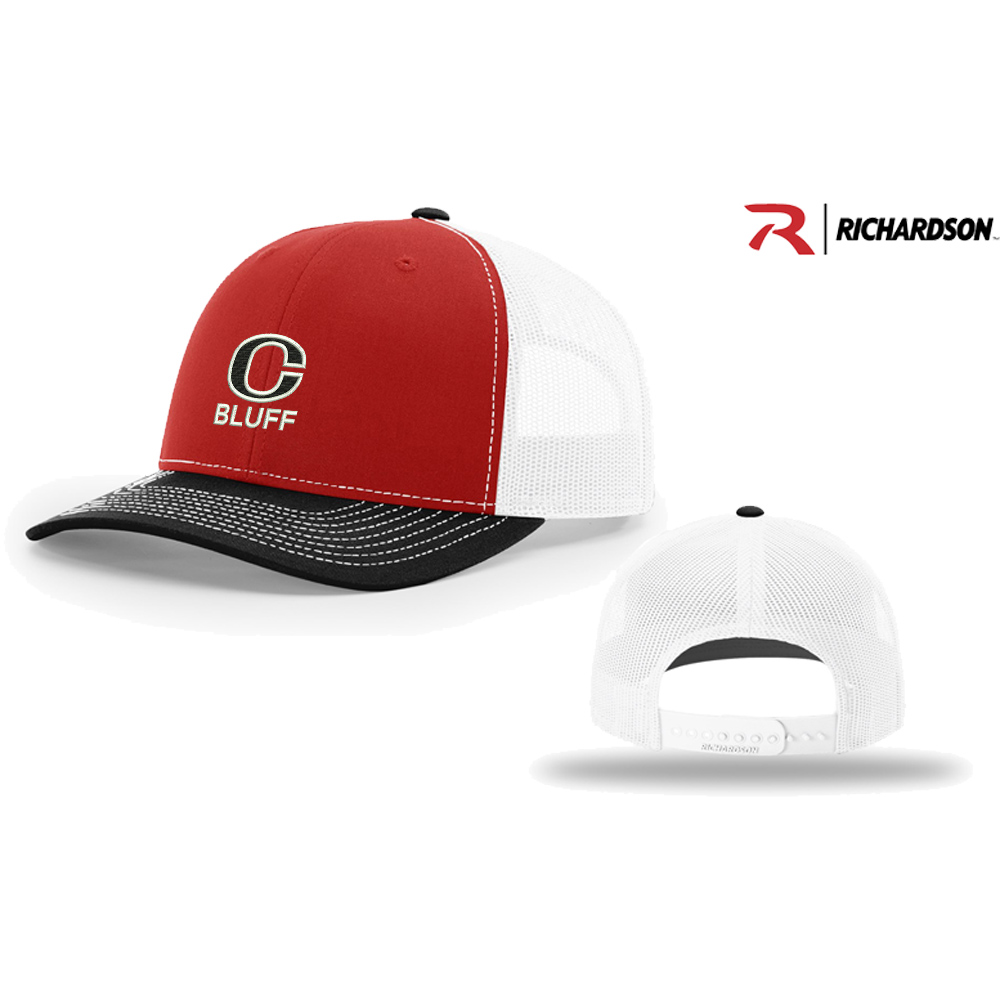 Bluff Elementary Richardson Pro Crown Mesh Back Adjustable back cap Tri Color-Red/White/Black