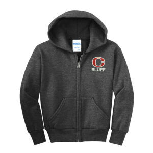 Bluff Elementary Youth core fleece full zip hooded sweatshirt-Dark Heather Grey