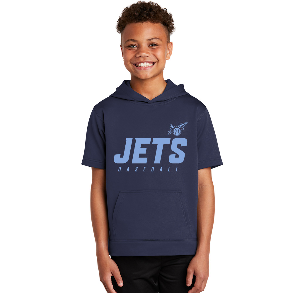 BPV Jets 9U Sport-Tek YOUTH Sport-Wick Fleece Short Sleeve Hooded Pullover-Navy