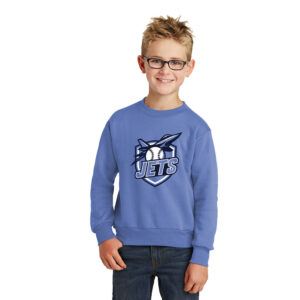 BPV Jets 9U Youth Fleece Crewneck Sweatshirt-Carolina Blue