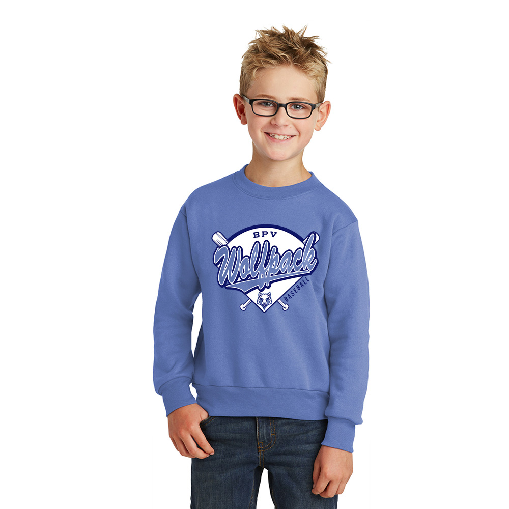 BPV Wolfpack Youth Fleece Crewneck Sweatshirt-Carolina Blue
