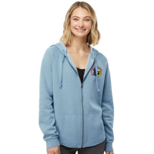 Big River Brass Band Women’s California Wave Wash Full-Zip Hooded Sweatshirt-Misty Blue