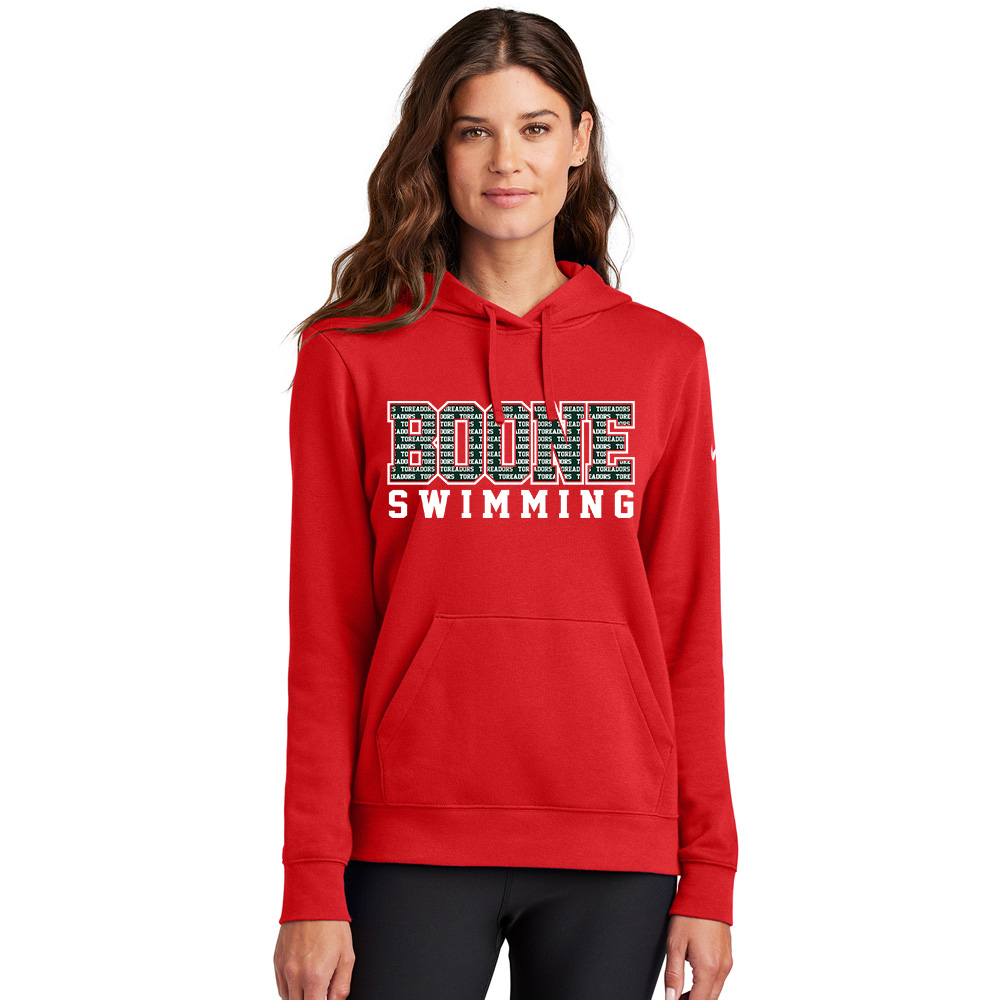 Boone Swimming Nike Women's Club Fleece Sleeve Swoosh Pullover Hoodie-University Red