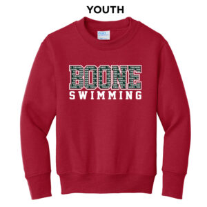 Boone Swimming Youth Fleece Crewneck Sweatshirt-Red
