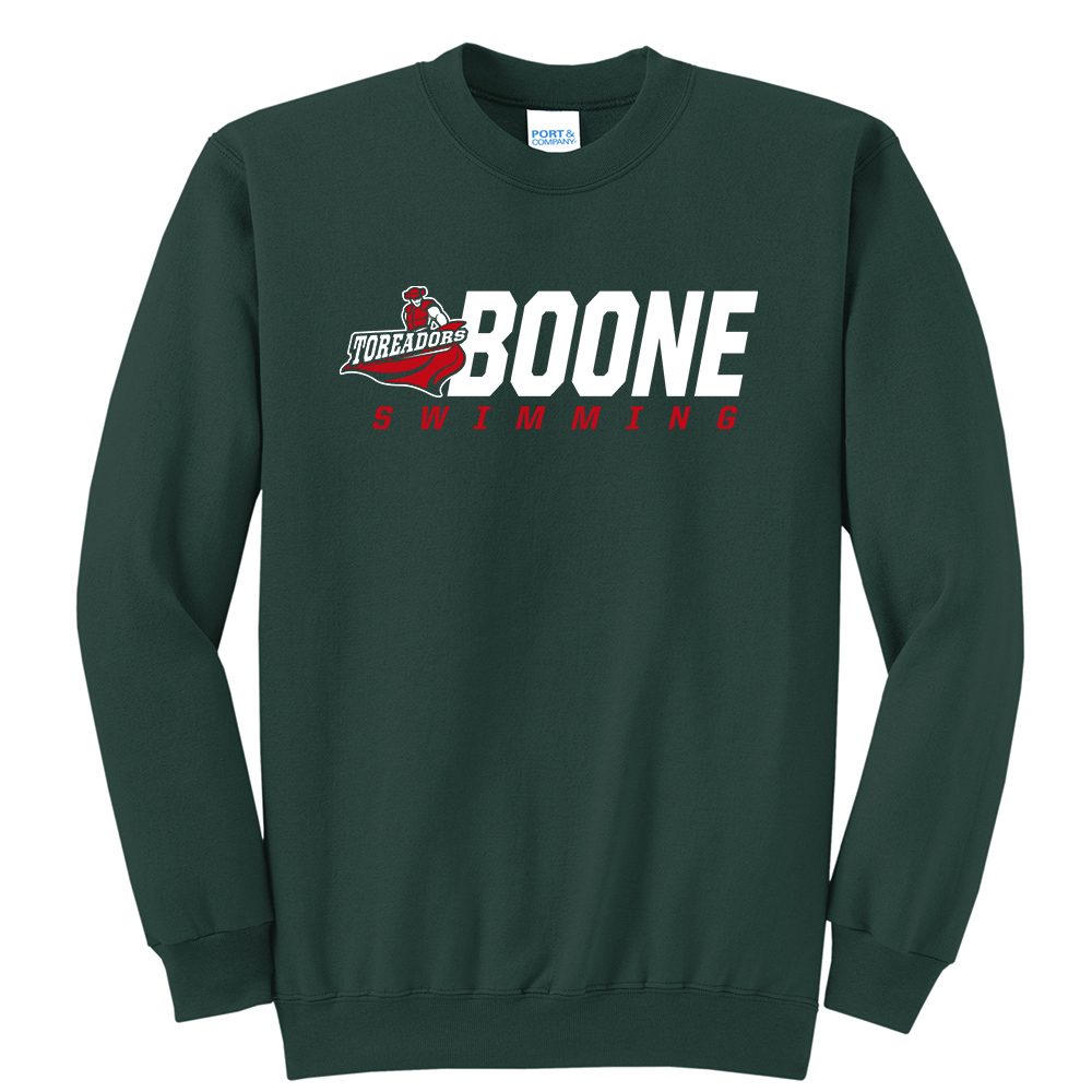 Boone Swimming Unisex Core Fleece Crewneck Sweatshirt-Dark Green