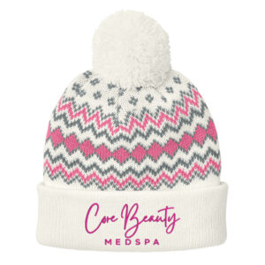 Core Beauty Port Authority Alpine Pom Beanie-Marshmallow Awareness Pink Gusty Grey