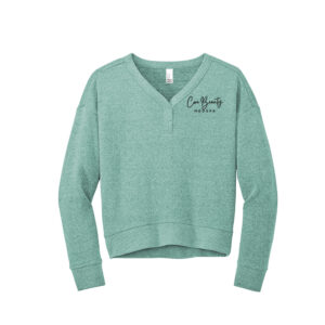 Core Beauty District Women’s Perfect Tri Fleece V-Neck Sweatshirt CROP-Heathered Eucalyptus Blue