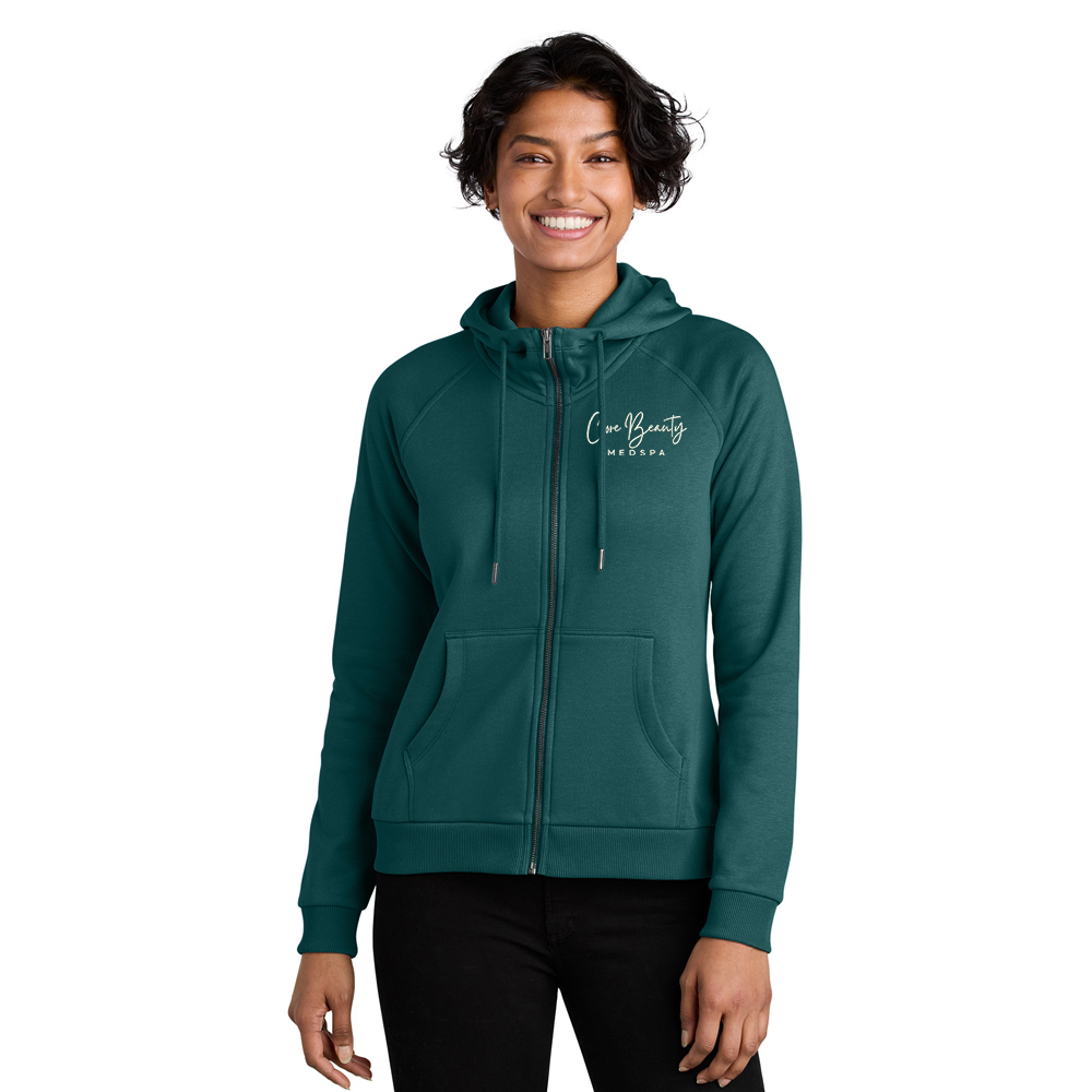 Core Beauty Allmade Women's Organic CVC Fleece Full Zip Pullover Hooded Sweatshirt-Deep Sea Green