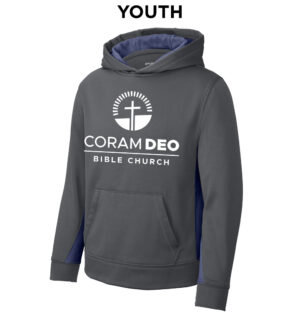 Coram Deo Sport-Tek Youth Sport-Wick Fleece Colorblock Hooded Pullover-Dark Grey/Navy