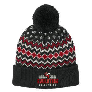Clinton Evolution VB Port Authority Alpine Pom Beanie-Deep Black/Red/Marshmallow