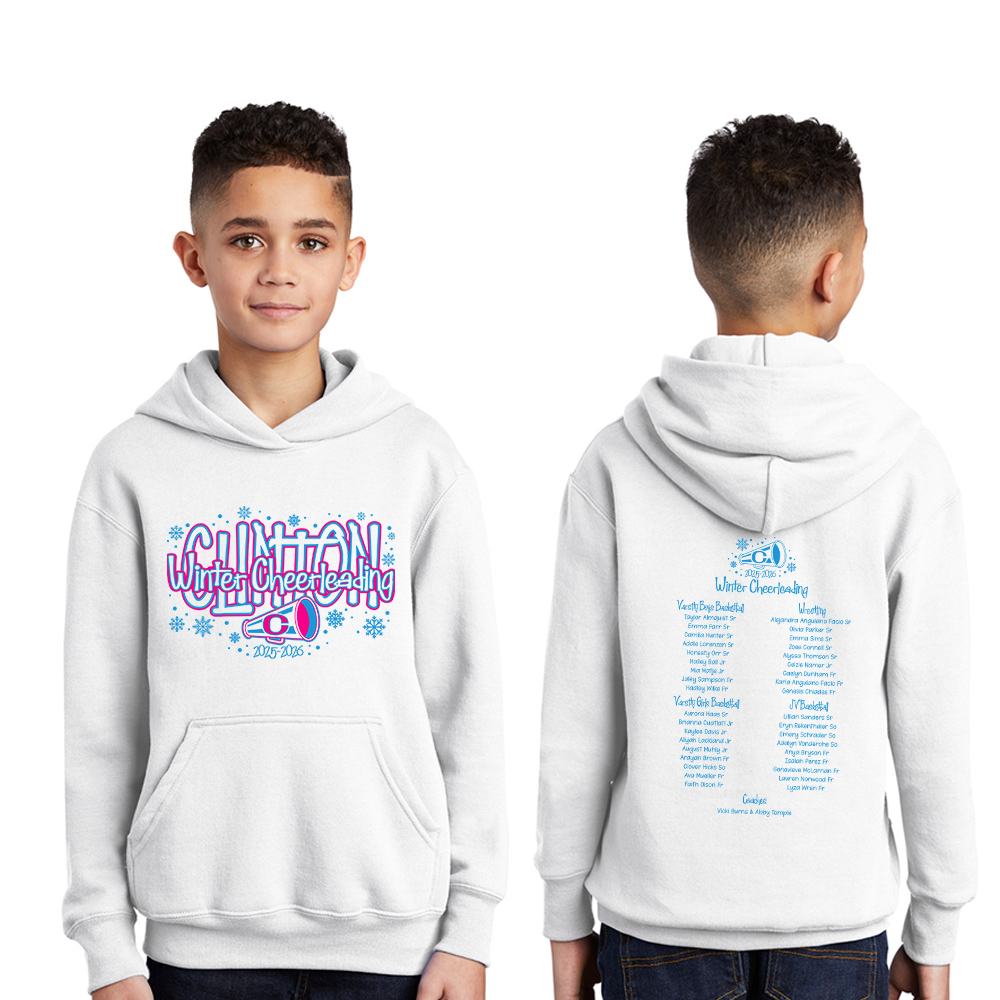 Clinton Cheer Winter Youth Fleece Hooded Sweatshirt-White