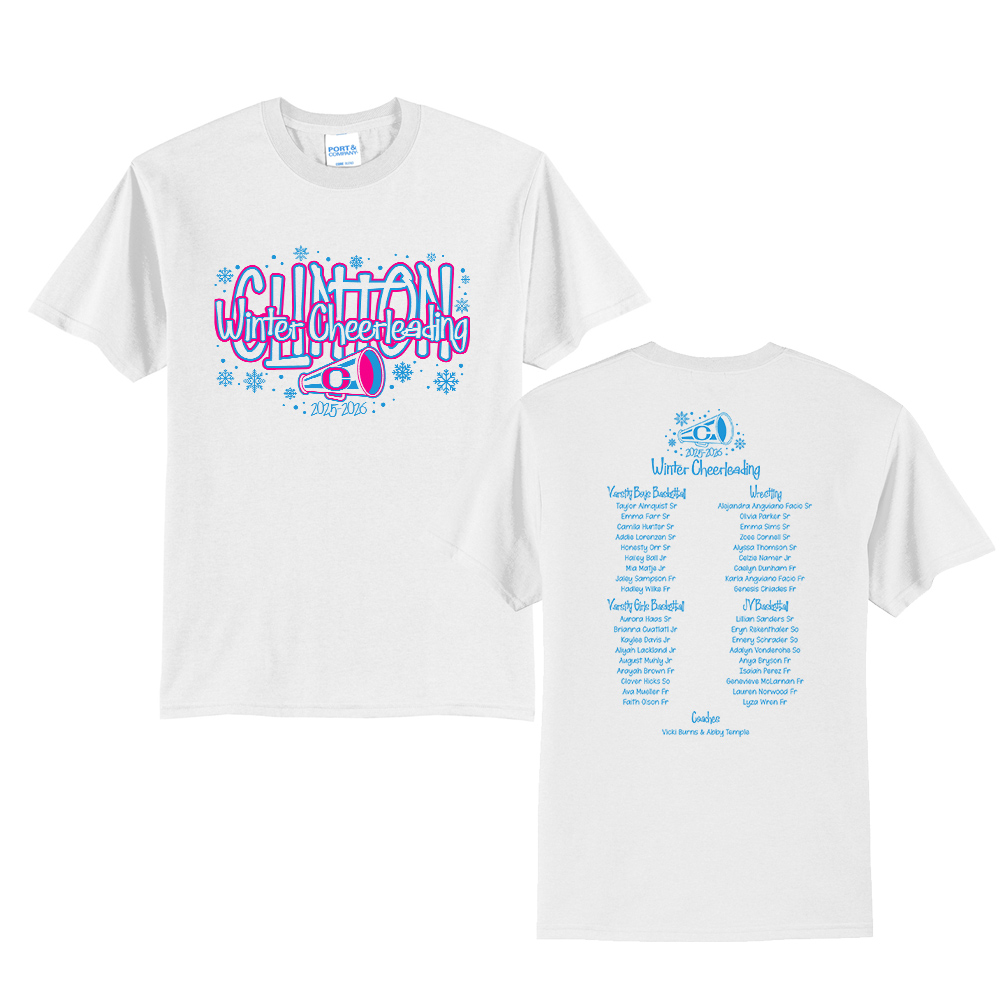 Clinton Cheer Winter Unisex Short Sleeve Tee-White
