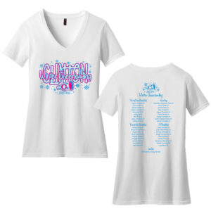Clinton Cheer Winter District Made Ladies Perfect Blend V-Neck Tee-White