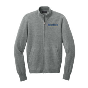 Clinton Kiwanis Port Authority Men Easy Care Full-Zip Sweater-Medium Heather Grey