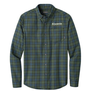 Clinton Kiwanis Eddie Bauer men Long Sleeve Favorite Flannel Plaid Shirt-Soft Olive Plaid