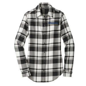 Clinton Kiwanis Port Authority Ladies Plaid Flannel Tunic-Snow White Black