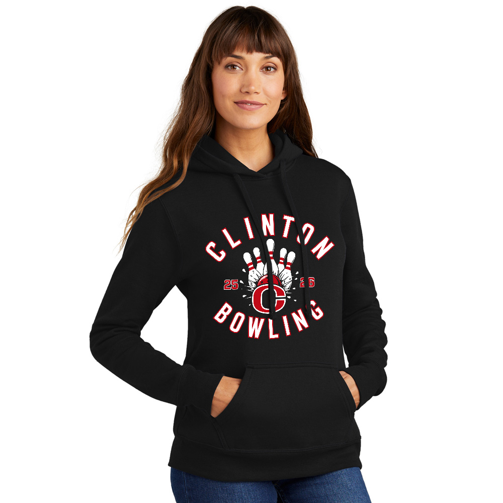 Clinton Bowling Ladies Core Fleece Pullover Hooded Sweatshirt-Black