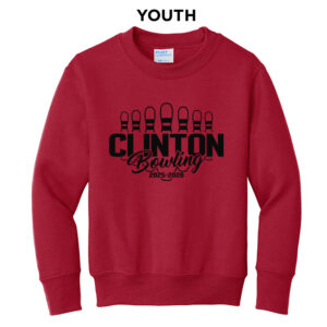 Clinton Bowling Youth Fleece Crewneck Sweatshirt-Red