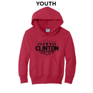 Clinton Bowling Youth Fleece Hooded Sweatshirt-Red