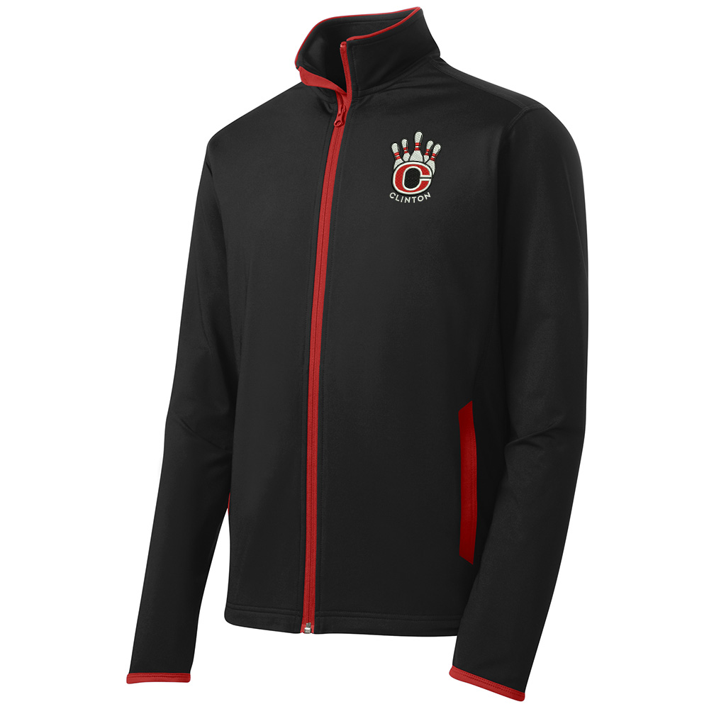 Clinton Bowling Sport-Tek Sport-Wick Stretch Contrast Full-Zip Jacket Men-Black/Red