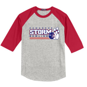Storm Bowling Sport-Tek 3/4 Adult Sleeve Baseball shirt-Heather Grey/Red