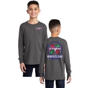 Storm Boys Wrestling Youth Cotton Long Sleeve Tee- Charcoal