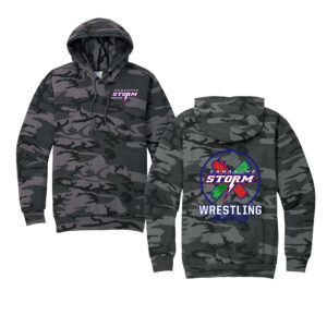 Storm Boys Wrestling Unisex Core Fleece Camo Pullover Hooded Sweatshirt-Black Heather Camo