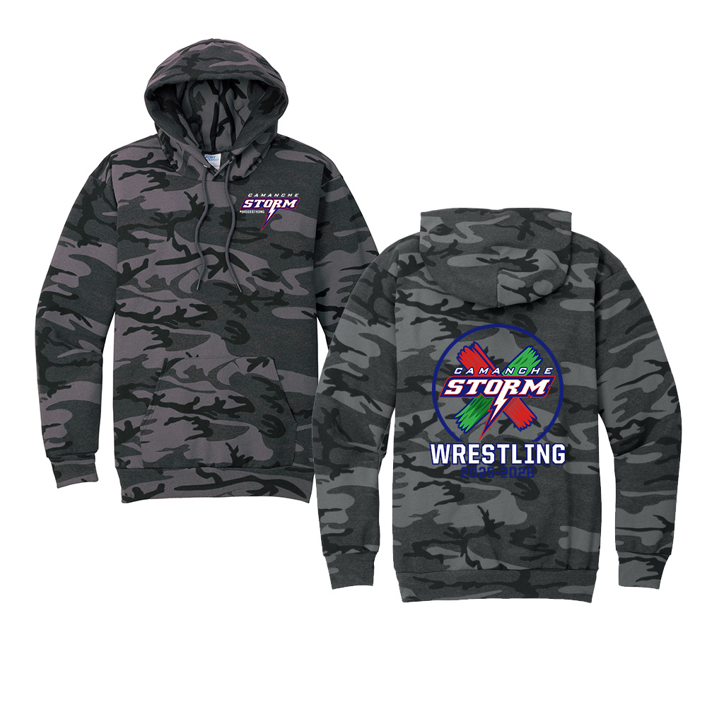 Storm Boys Wrestling Unisex Core Fleece Camo Pullover Hooded Sweatshirt-Black Heather Camo