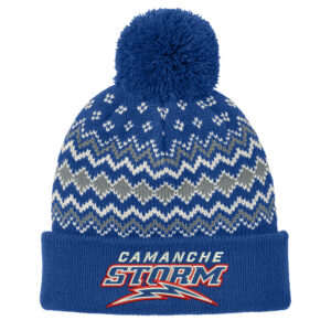 Camanche Storm Port Authority Alpine Pom Beanie-Royal Gusty Grey Marshmallow